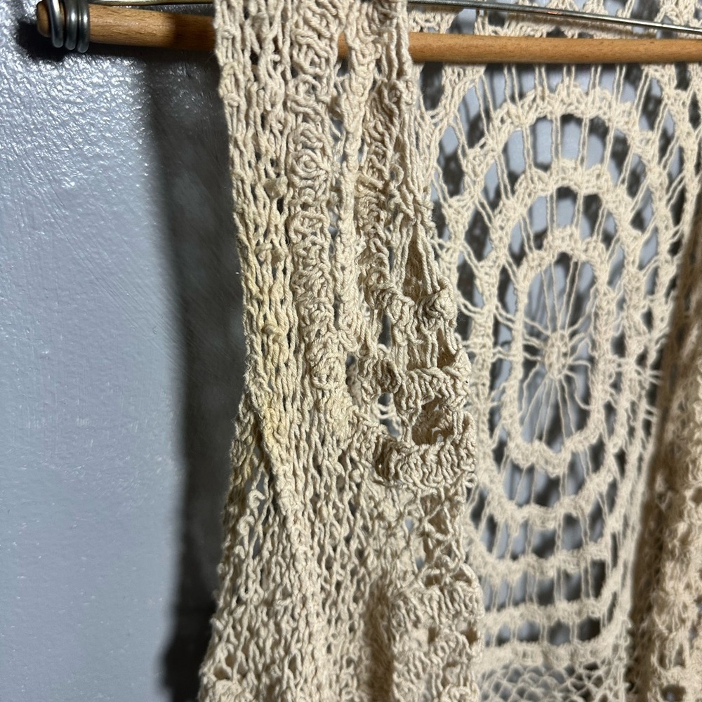 Bellissimo Cream Crochet Fringe Open Vest Bohemian L - Picture 6 of 6